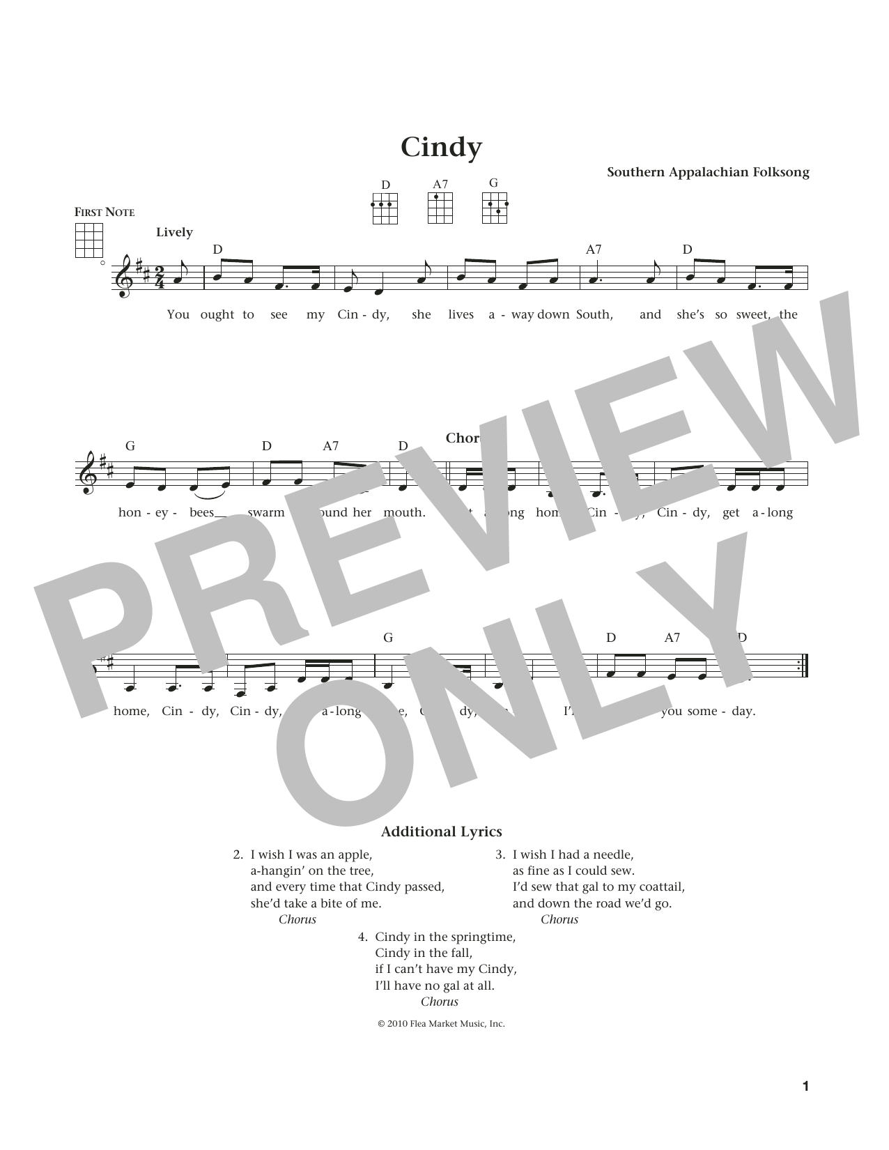 Southern Appalachian Folksong Cindy (from The Daily Ukulele) (arr. Liz and Jim Beloff) sheet music notes and chords arranged for Ukulele
