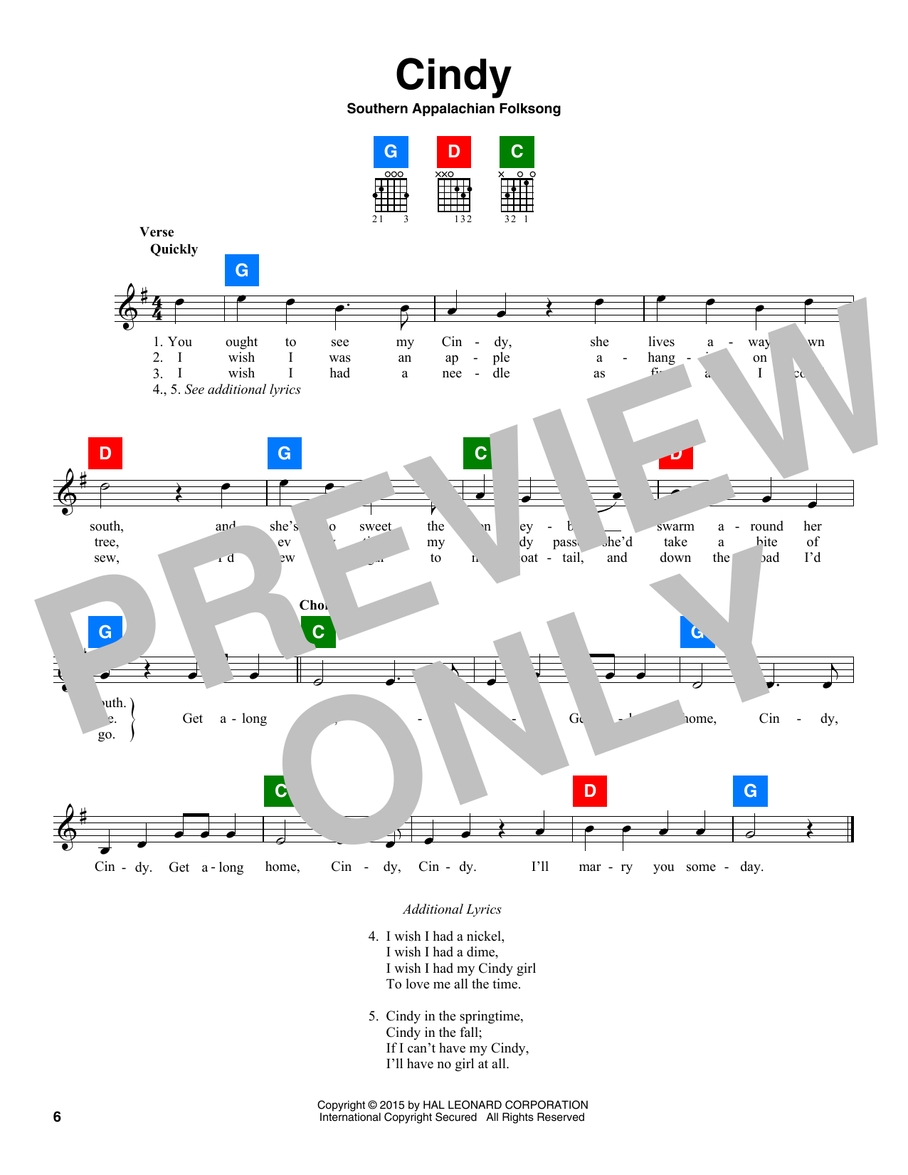 Southern Appalachian Folksong Cindy sheet music notes and chords arranged for UkeBuddy