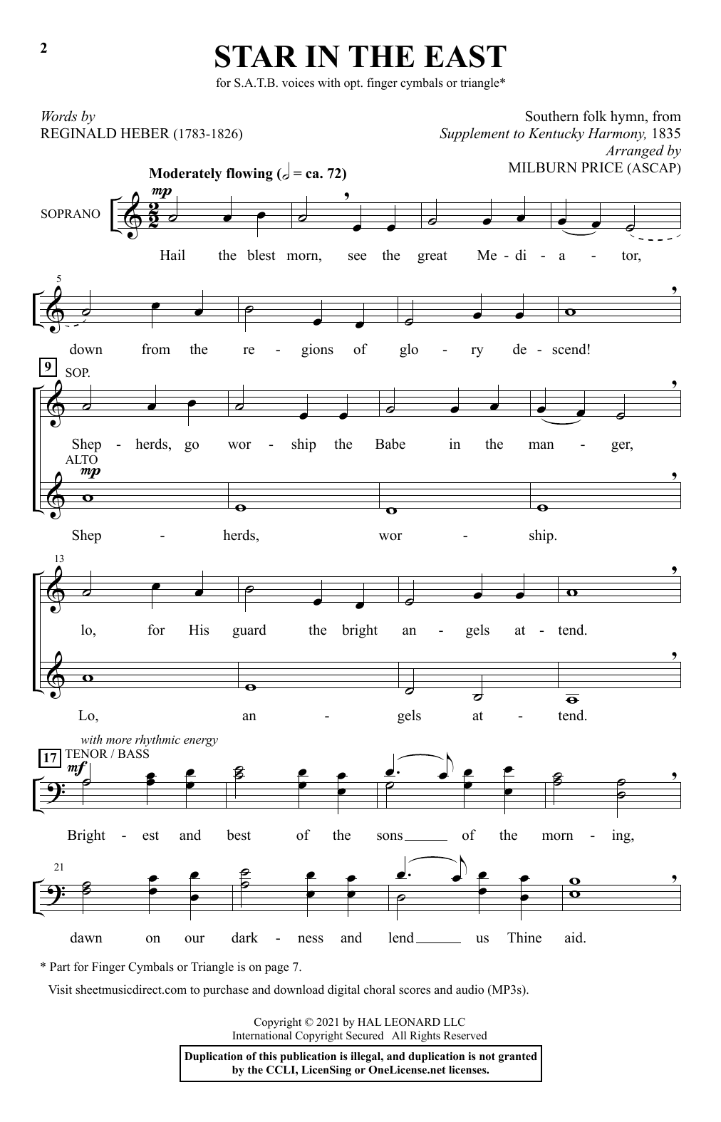 Southern Folk Hymn Star In The East (arr. Milburn Price) sheet music notes and chords arranged for SATB Choir