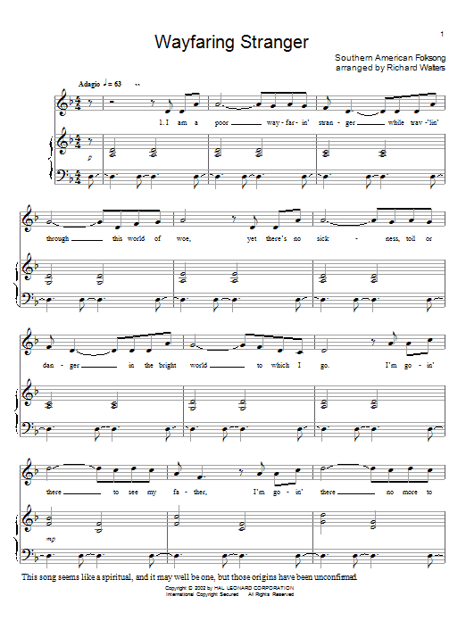 Southern American Folk Hymn Wayfaring Stranger sheet music notes and chords arranged for Piano Chords/Lyrics