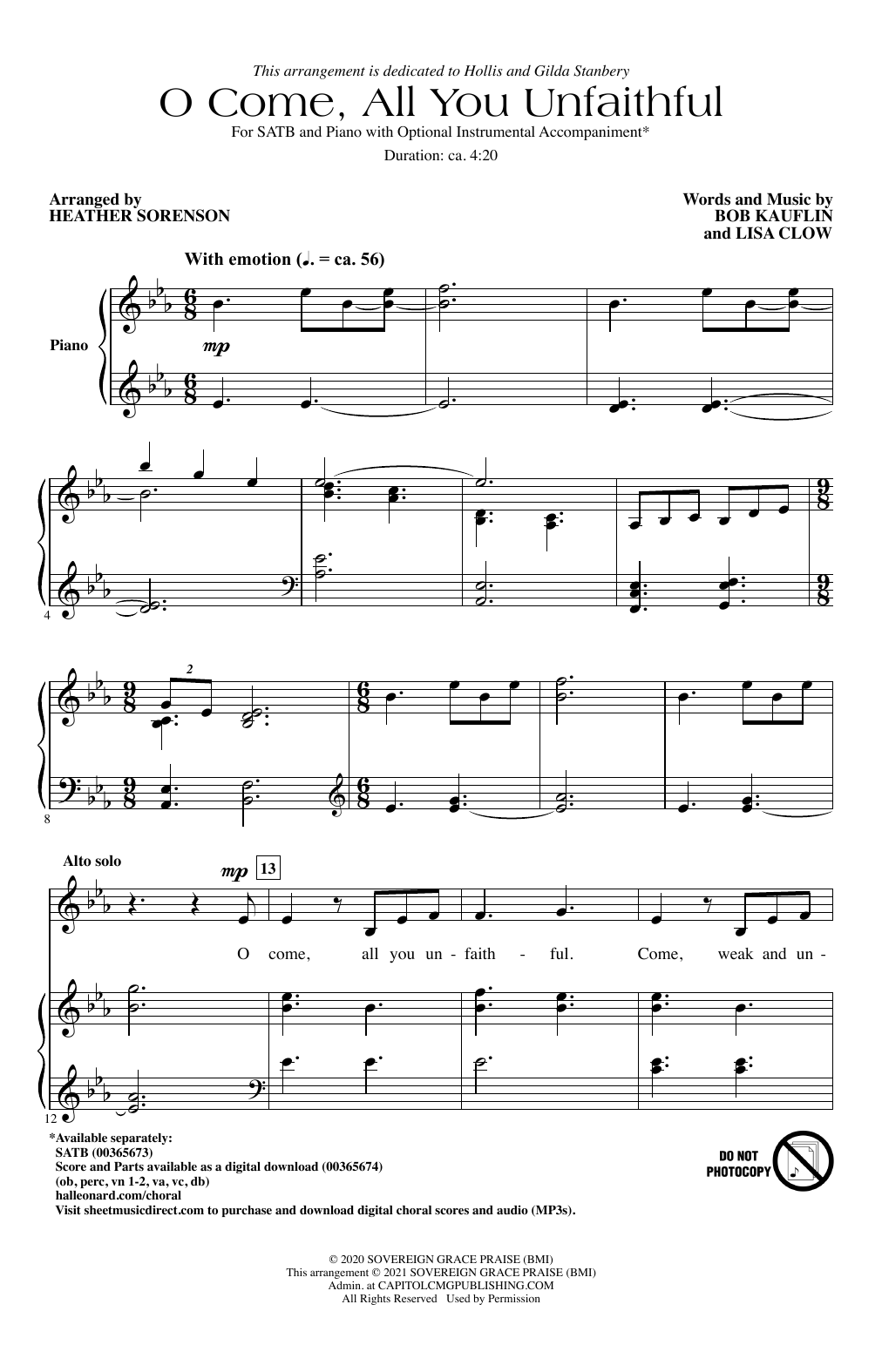 Sovereign Grace O Come All You Unfaithful (arr. Heather Sorenson) sheet music notes and chords arranged for SATB Choir