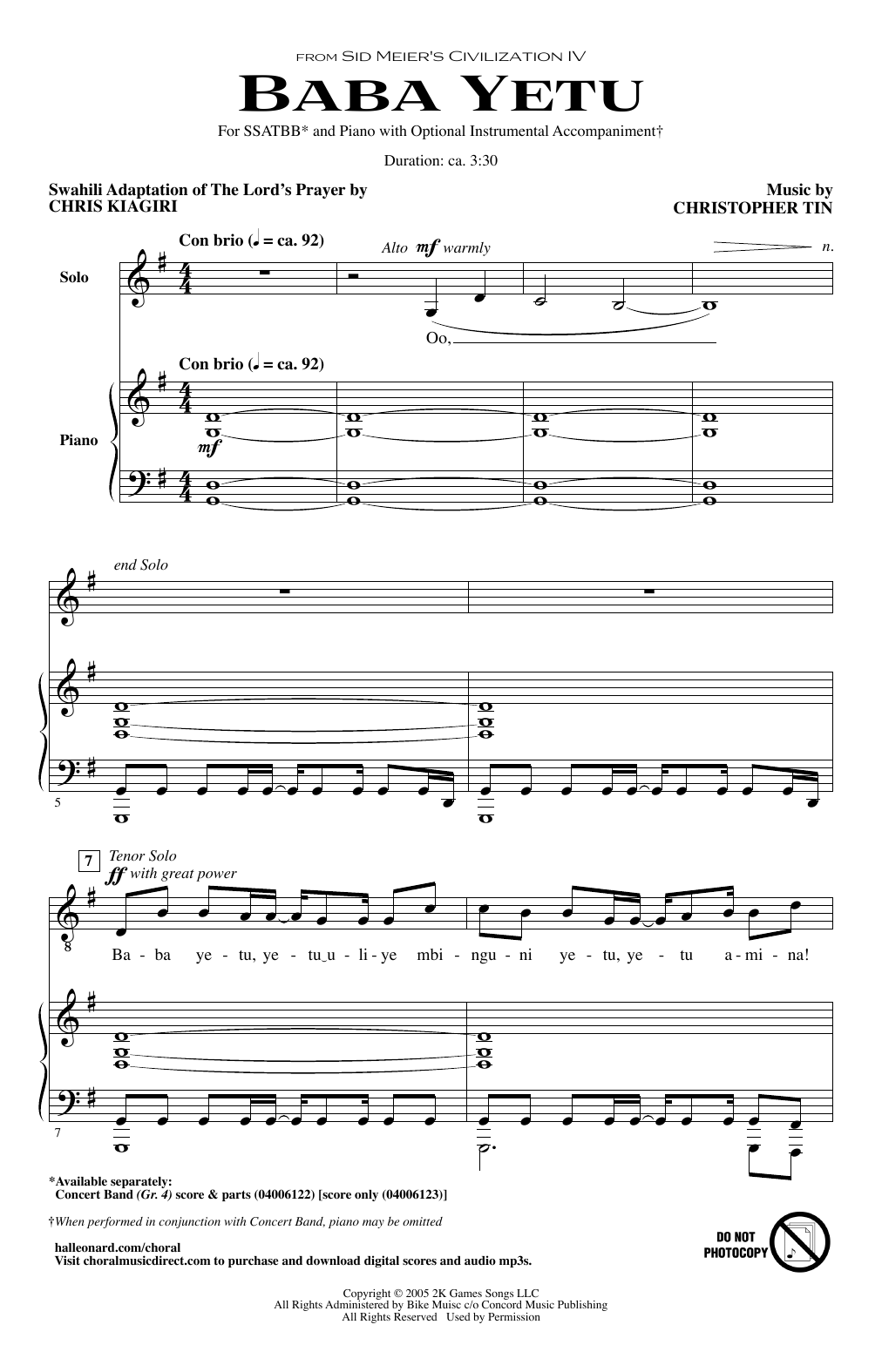 Soweto Gospel Choir Baba Yetu (from Civilization IV) sheet music notes and chords arranged for SSATBB Choir