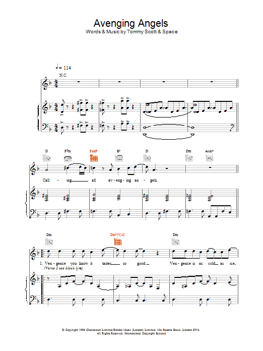 Space Avenging Angels sheet music notes and chords arranged for Piano, Vocal & Guitar Chords