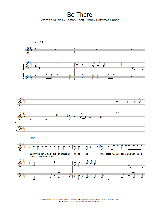 Space Be There sheet music notes and chords arranged for Piano, Vocal & Guitar Chords