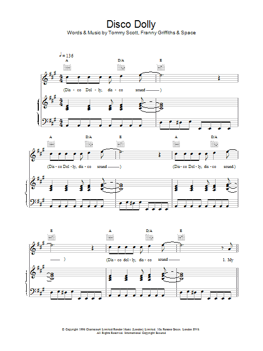 Space Disco Dolly sheet music notes and chords arranged for Piano, Vocal & Guitar Chords