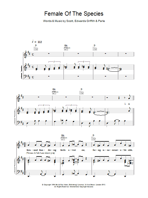 Space Female Of The Species sheet music notes and chords arranged for Lead Sheet / Fake Book