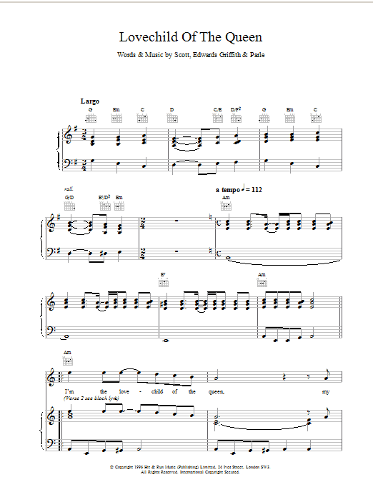 Space Lovechild Of The Queen sheet music notes and chords arranged for Piano, Vocal & Guitar Chords
