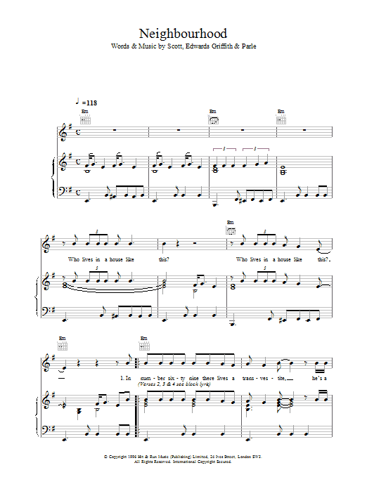 Space Neighbourhood sheet music notes and chords arranged for Piano, Vocal & Guitar Chords