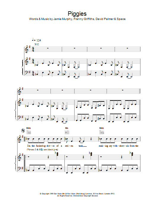Space Piggies sheet music notes and chords arranged for Piano, Vocal & Guitar Chords