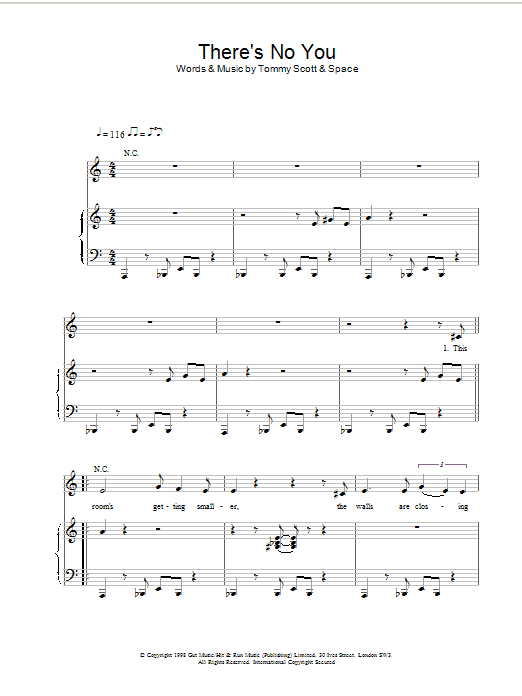 Space There's No You sheet music notes and chords arranged for Piano, Vocal & Guitar Chords
