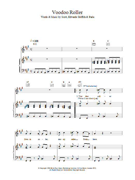 Space Voodoo Roller sheet music notes and chords arranged for Piano, Vocal & Guitar Chords
