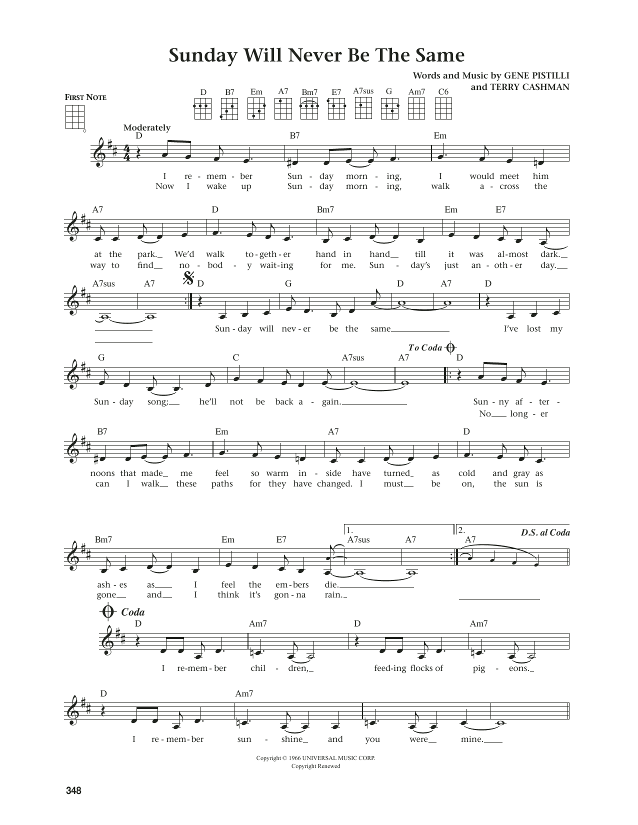 Spanky & Our Gang Sunday Will Never Be The Same (from The Daily Ukulele) (arr. Jim Beloff) sheet music notes and chords arranged for Ukulele