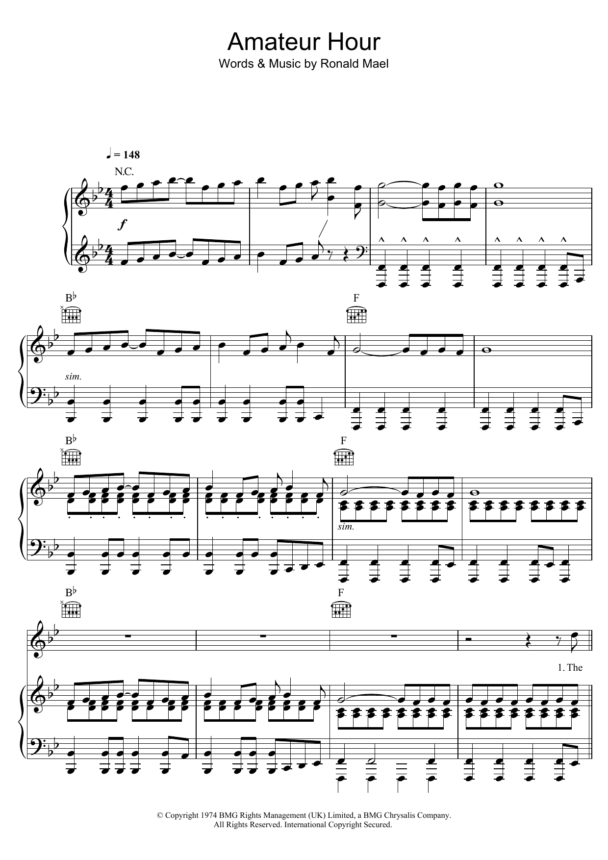Sparks Amateur Hour sheet music notes and chords arranged for Piano, Vocal & Guitar Chords