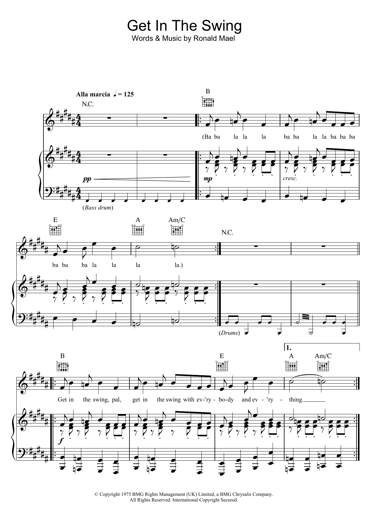 Sparks Get In The Swing sheet music notes and chords arranged for Piano, Vocal & Guitar Chords