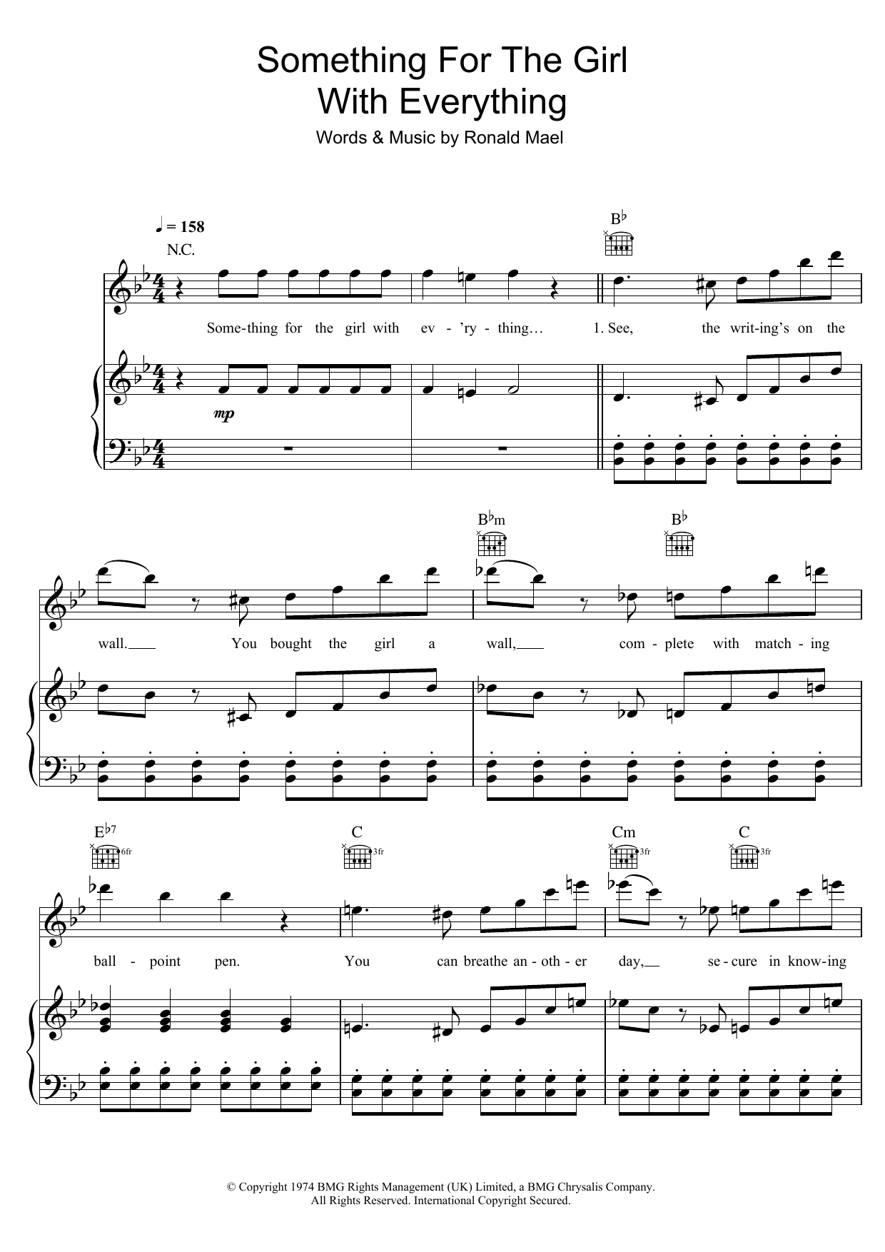 Sparks Something For The Girl With Everything sheet music notes and chords arranged for Piano, Vocal & Guitar Chords