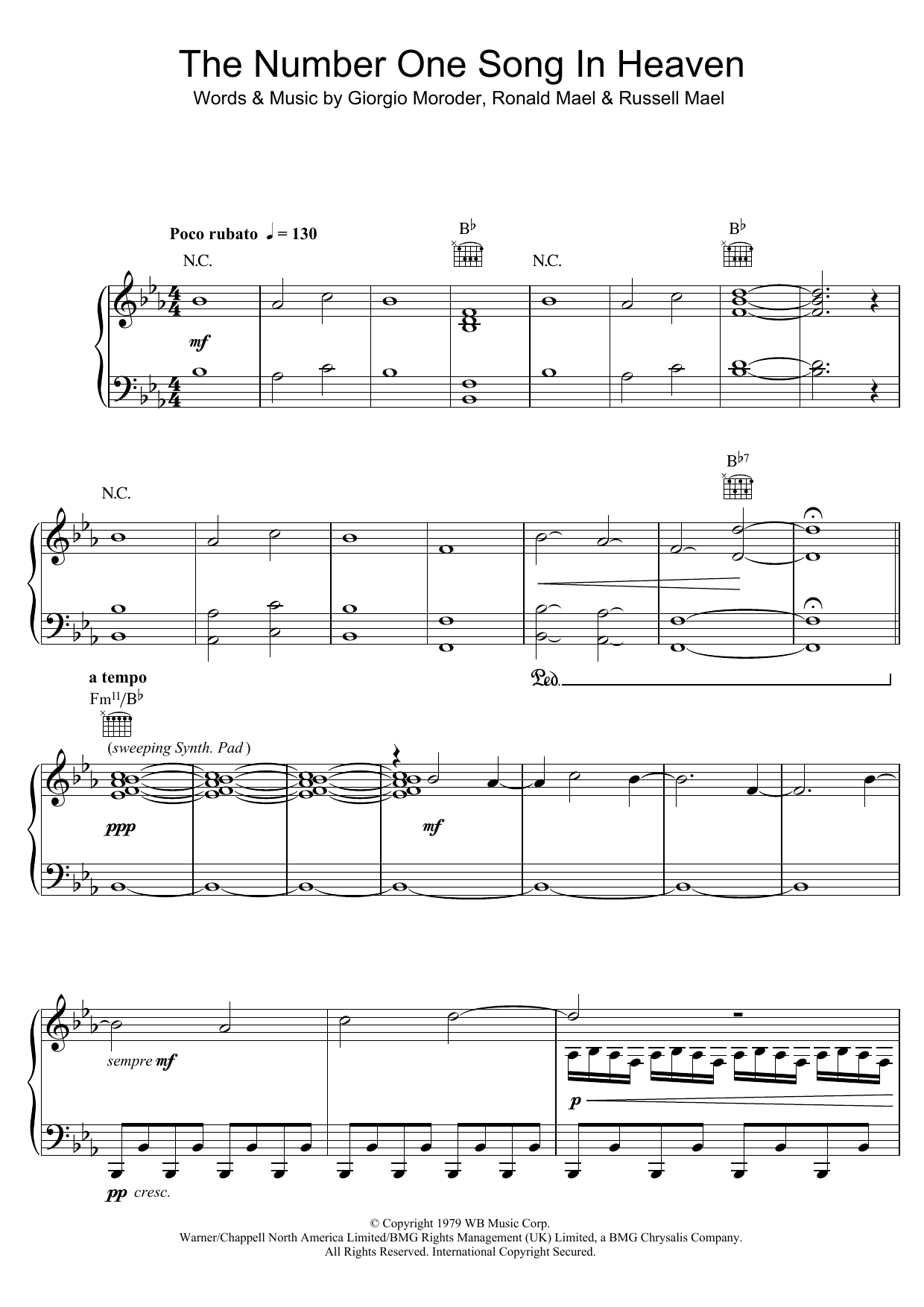 Sparks The Number One Song In Heaven sheet music notes and chords arranged for Piano, Vocal & Guitar Chords