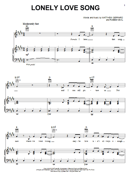 Spectacular! (Movie) Lonely Love Song sheet music notes and chords arranged for Piano, Vocal & Guitar Chords (Right-Hand Melody)