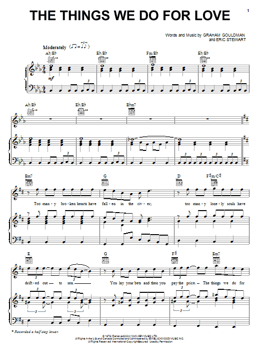 Spectacular! (Movie) Things We Do For Love sheet music notes and chords arranged for Piano, Vocal & Guitar Chords (Right-Hand Melody)