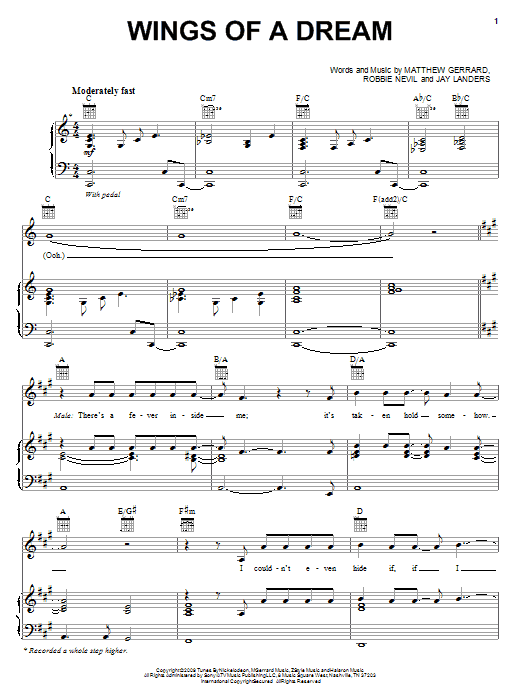 Spectacular! (Movie) Wings Of A Dream sheet music notes and chords arranged for Piano, Vocal & Guitar Chords (Right-Hand Melody)