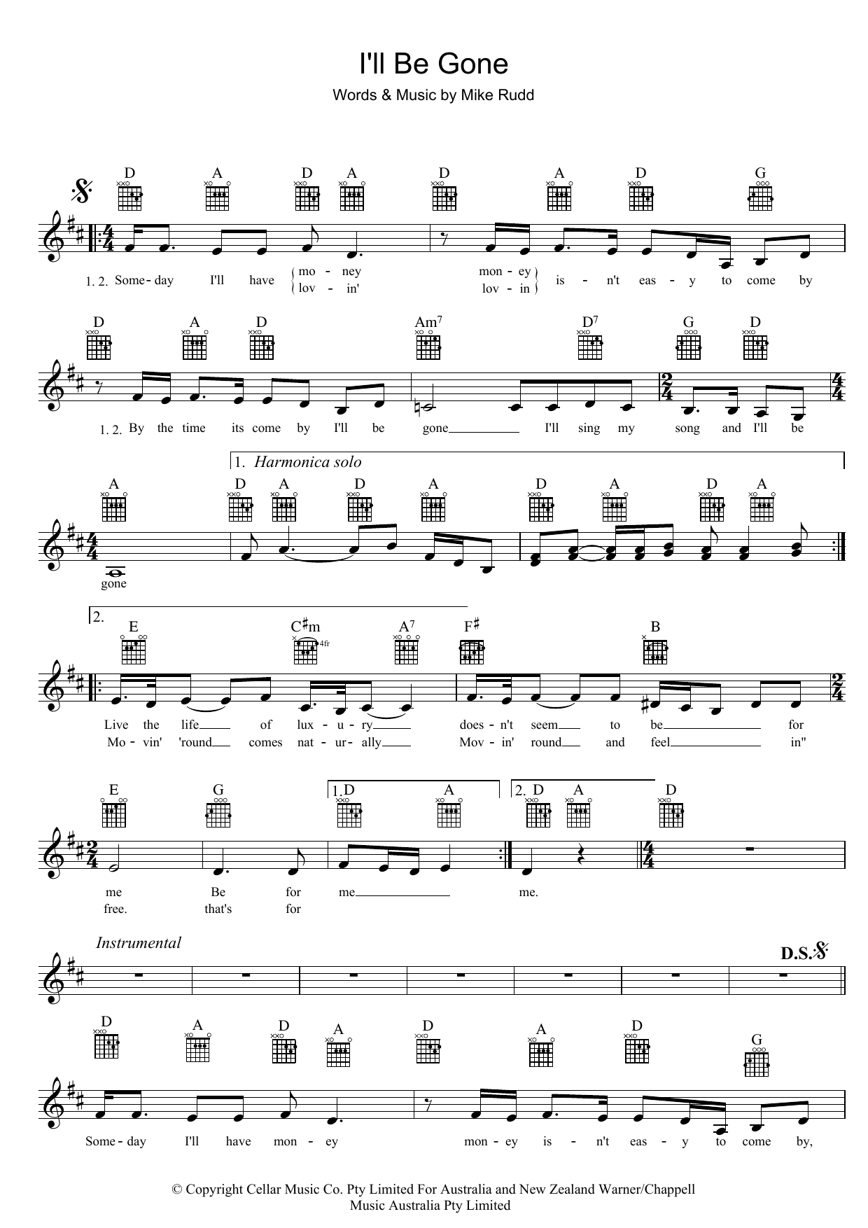 Spectrum I'll Be Gone sheet music notes and chords arranged for Piano, Vocal & Guitar Chords