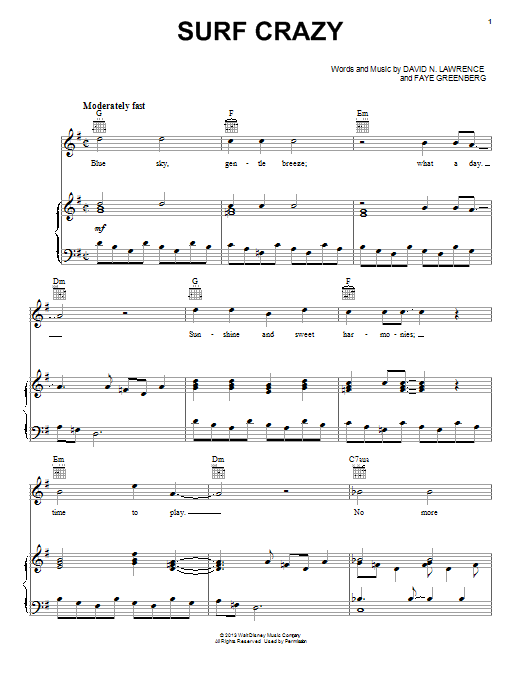 Spencer Lee Surf Crazy sheet music notes and chords arranged for Piano, Vocal & Guitar Chords (Right-Hand Melody)