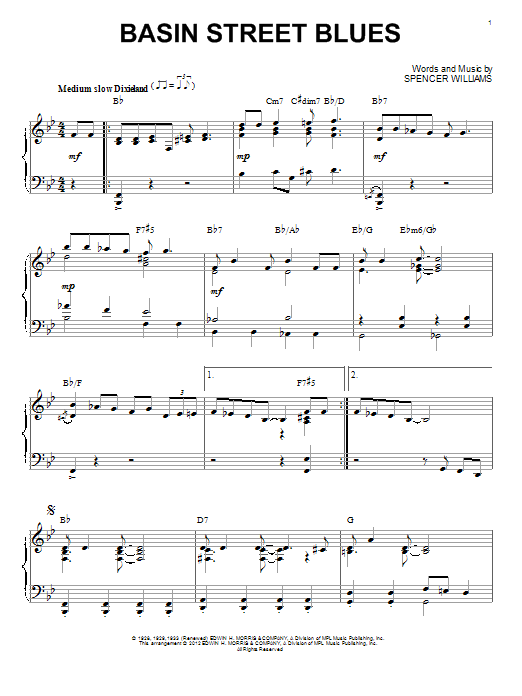Spencer Williams Basin Street Blues (arr. Brent Edstrom) sheet music notes and chords arranged for Piano Solo