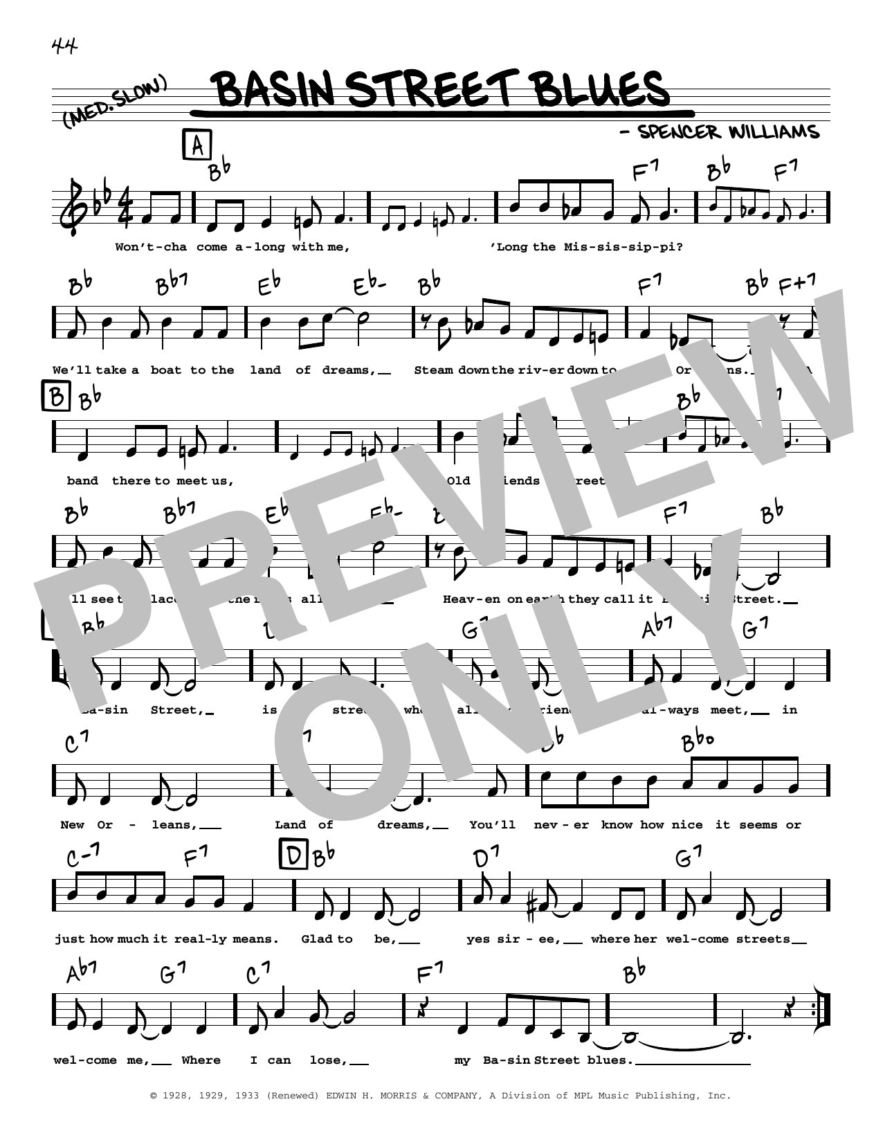 Spencer Williams Basin Street Blues (arr. Robert Rawlins) sheet music notes and chords arranged for Real Book – Melody, Lyrics & Chords