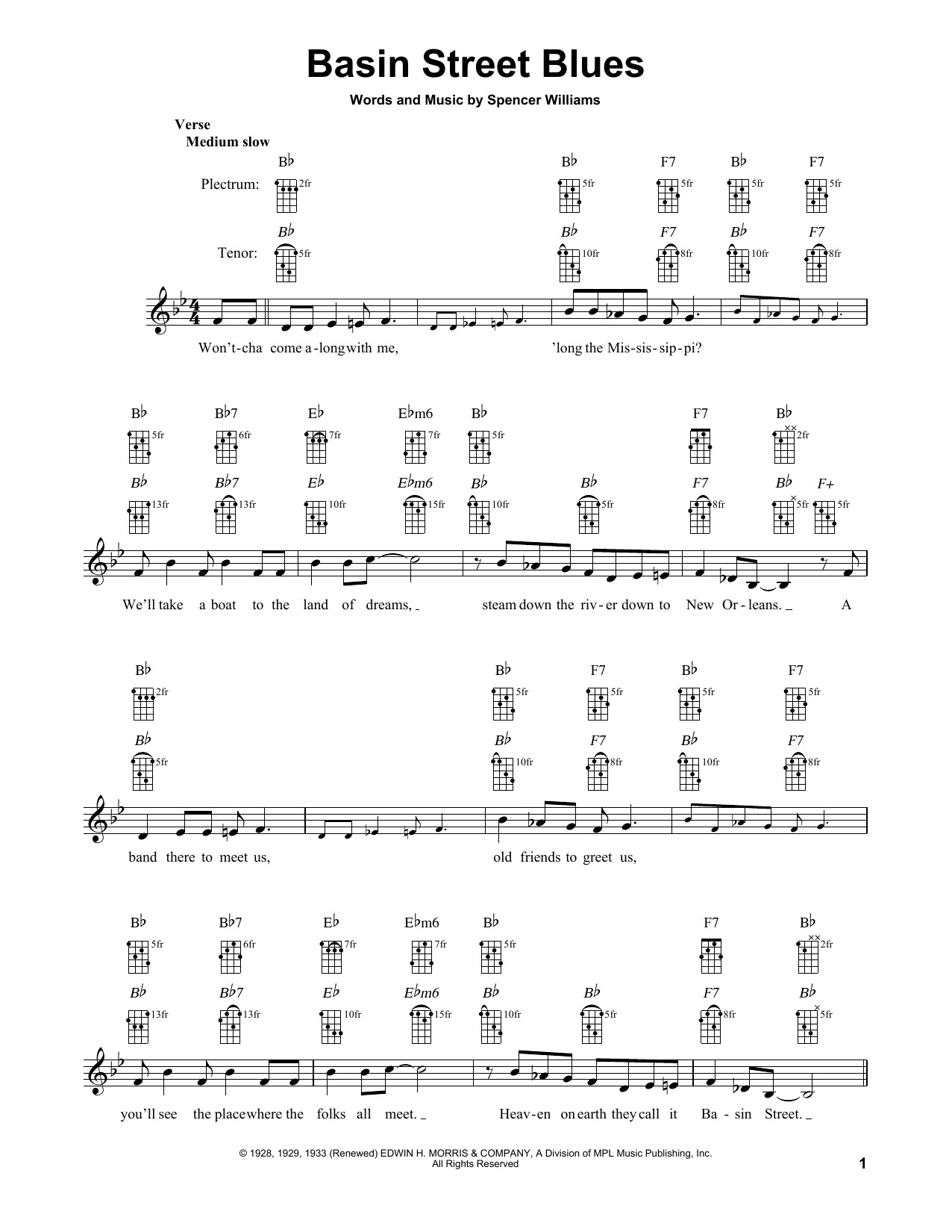 Spencer Williams Basin Street Blues sheet music notes and chords arranged for Oboe Solo