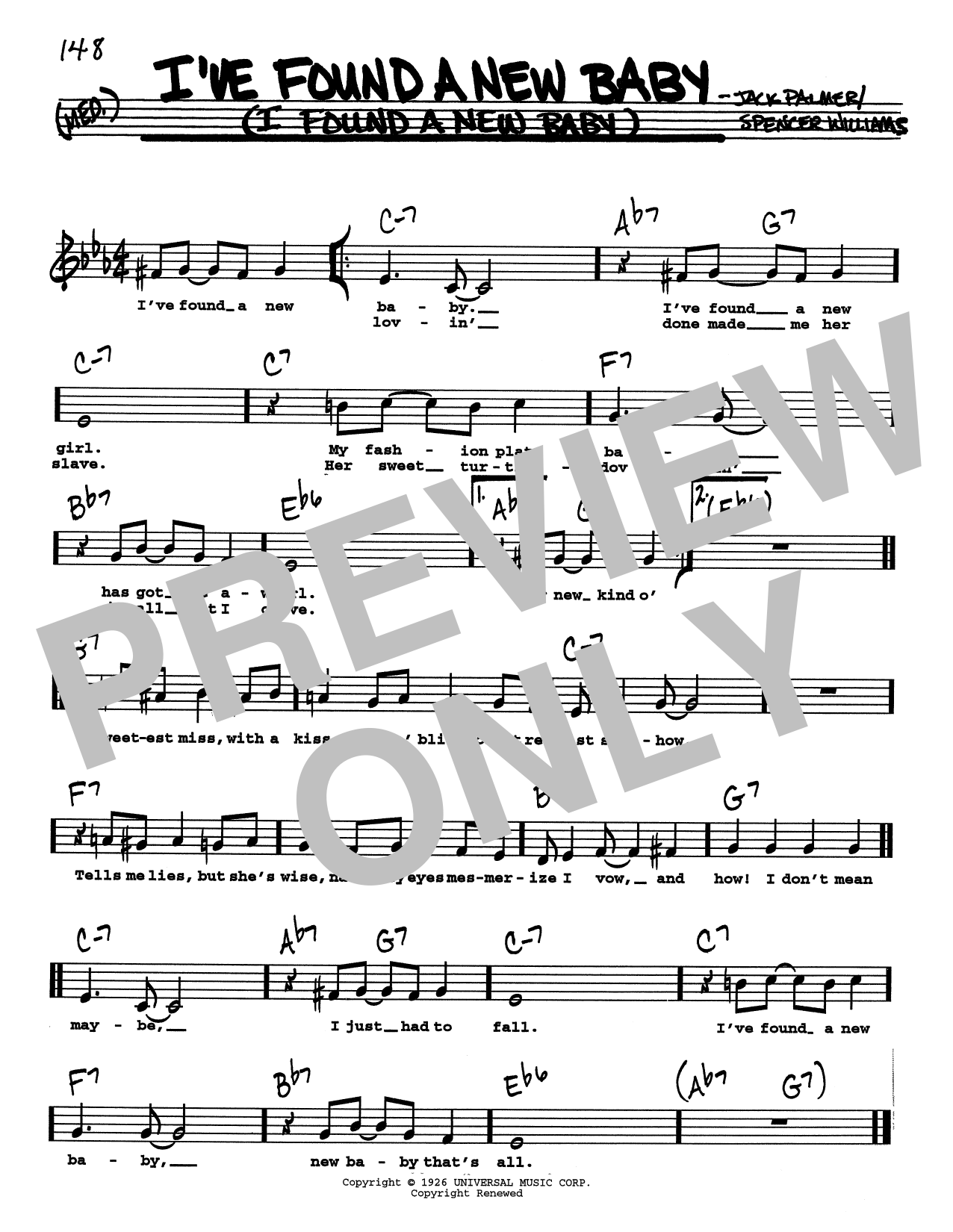 Spencer Williams I've Found A New Baby (I Found A New Baby) (Low Voice) sheet music notes and chords arranged for Real Book – Melody, Lyrics & Chords