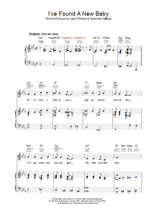Spencer Williams I've Found A New Baby sheet music notes and chords arranged for Piano, Vocal & Guitar Chords
