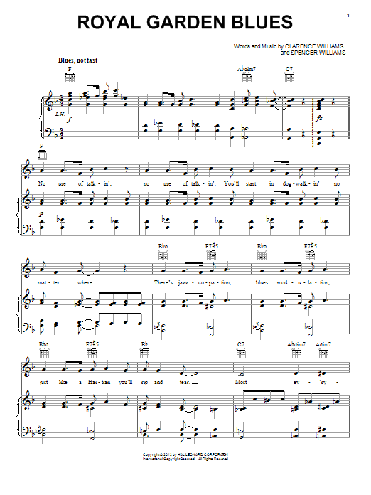Spencer Williams Royal Garden Blues sheet music notes and chords arranged for Piano, Vocal & Guitar Chords (Right-Hand Melody)