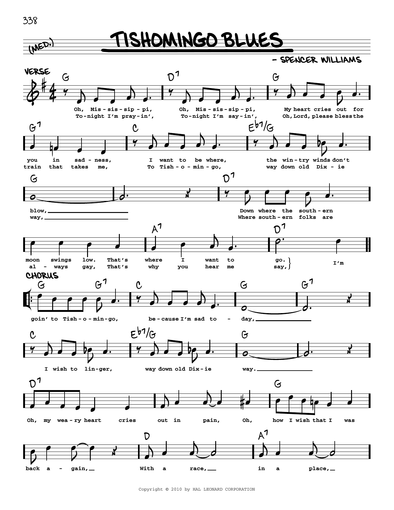 Spencer Williams Tishomingo Blues (arr. Robert Rawlins) sheet music notes and chords arranged for Real Book – Melody, Lyrics & Chords
