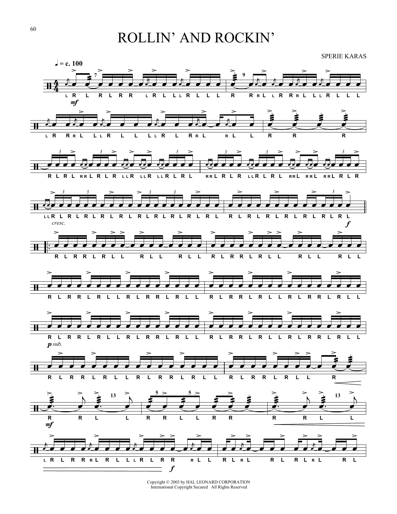 Sperie Karas Rollin' And Rockin' sheet music notes and chords arranged for Snare Drum Solo