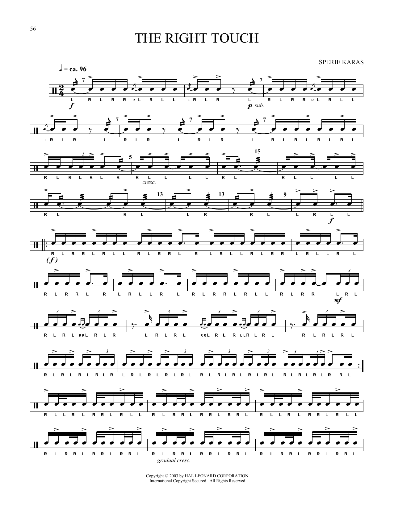 Sperie Karas The Right Touch sheet music notes and chords arranged for Snare Drum Solo