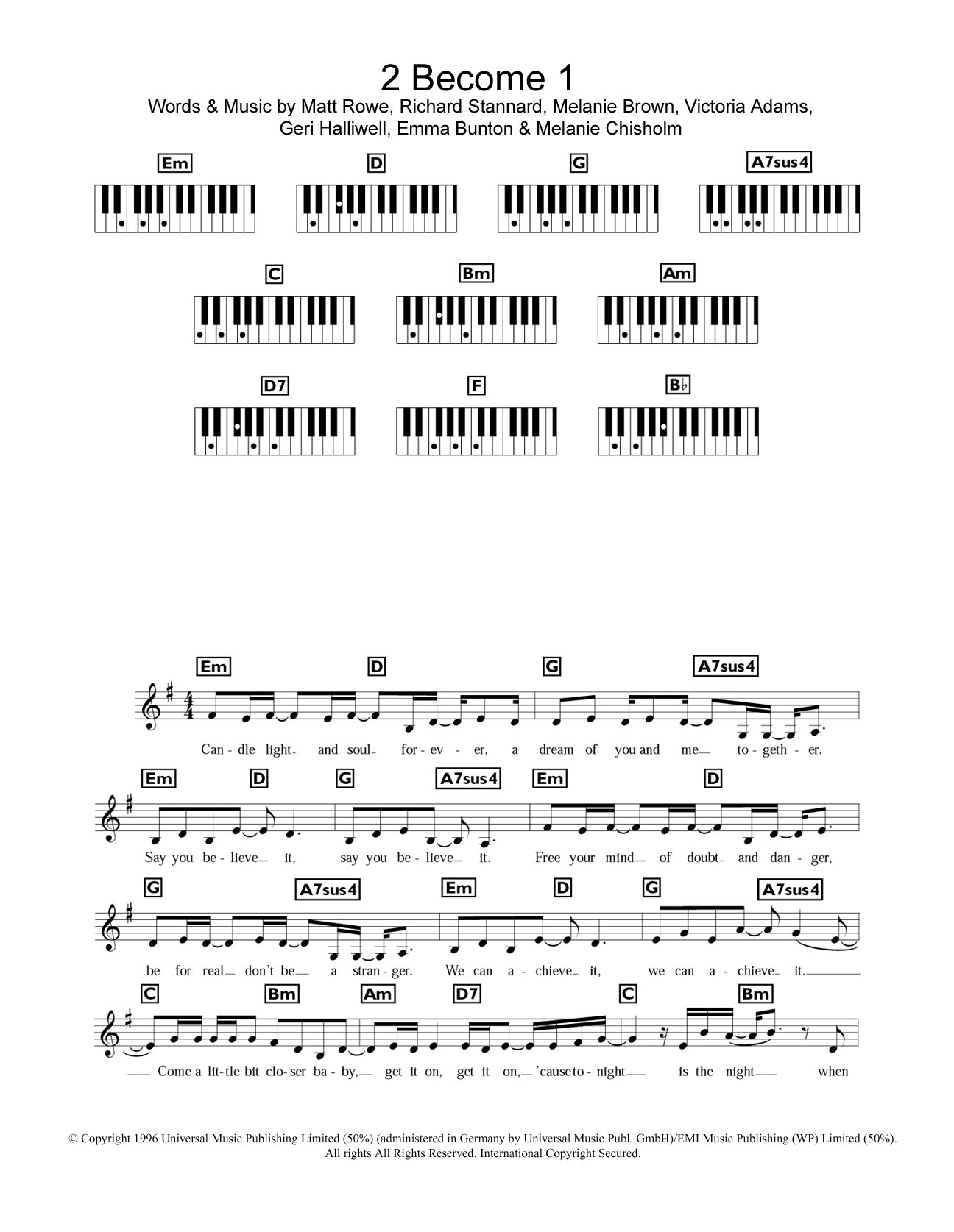 Spice Girls 2 Become 1 sheet music notes and chords arranged for Guitar Chords/Lyrics
