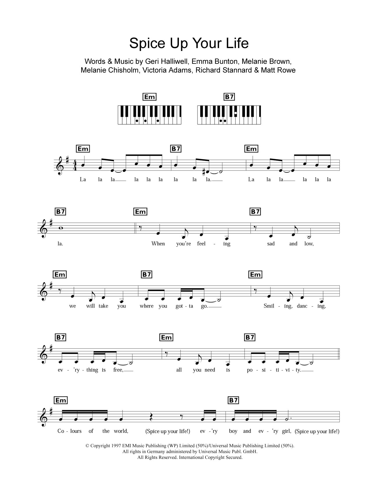Spice Girls Spice Up Your Life sheet music notes and chords arranged for Piano Chords/Lyrics