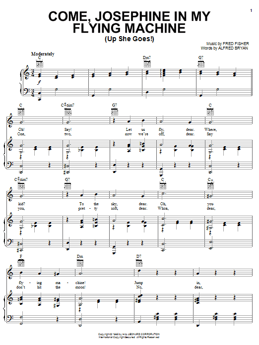 Spike Jones Come, Josephine In My Flying Machine (Up She Goes!) sheet music notes and chords arranged for Piano, Vocal & Guitar Chords (Right-Hand Melody)