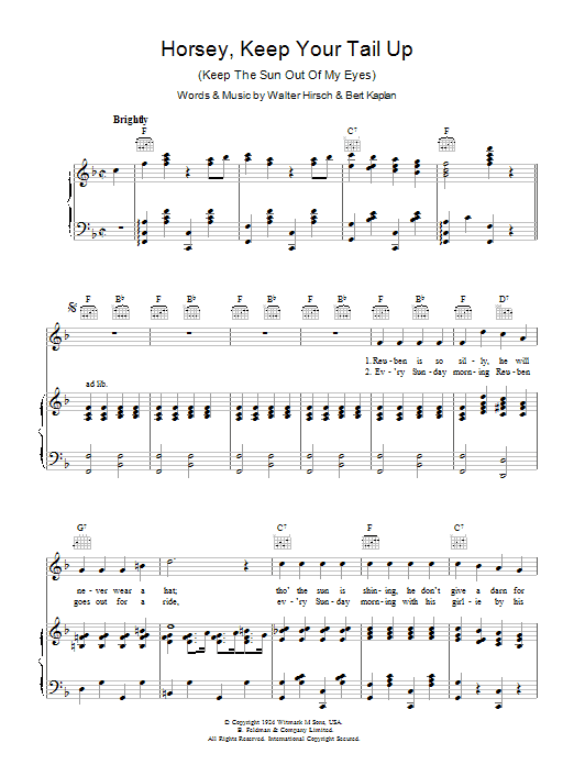 Spike Jones Horsey Keep Your Tail Up (Keep The Sun Out Of My Eyes) sheet music notes and chords arranged for Piano, Vocal & Guitar Chords