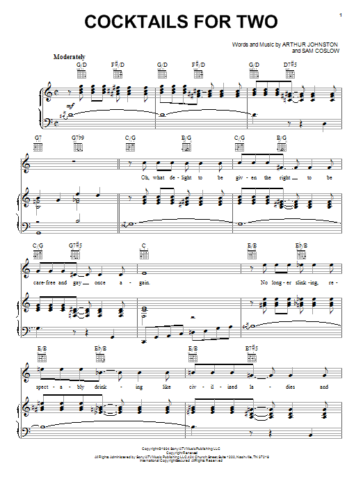 Spike Jones & His City Slickers Cocktails For Two sheet music notes and chords arranged for Piano, Vocal & Guitar Chords (Right-Hand Melody)