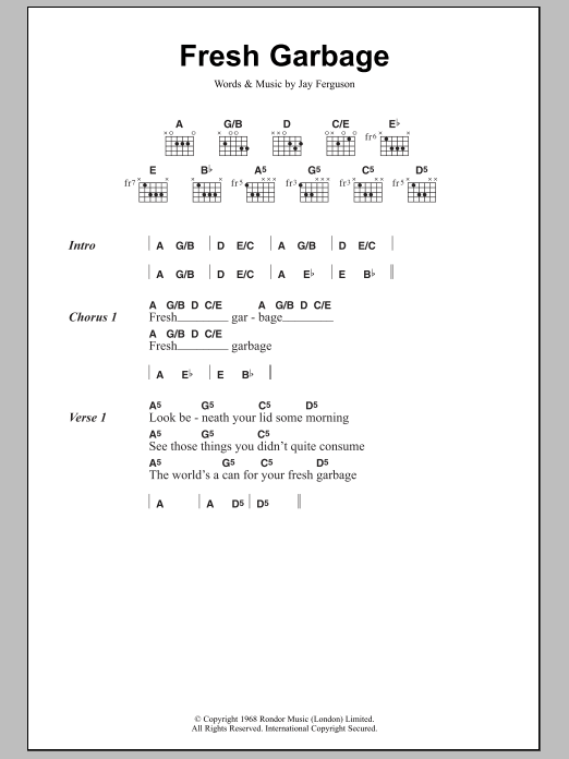 Spirit Fresh Garbage sheet music notes and chords arranged for Guitar Chords/Lyrics