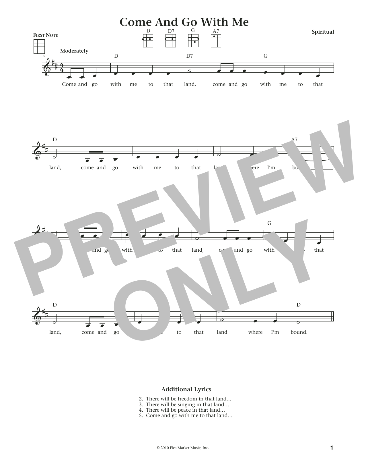 Spiritual Come And Go With Me (from The Daily Ukulele) (arr. Liz and Jim Beloff) sheet music notes and chords arranged for Ukulele