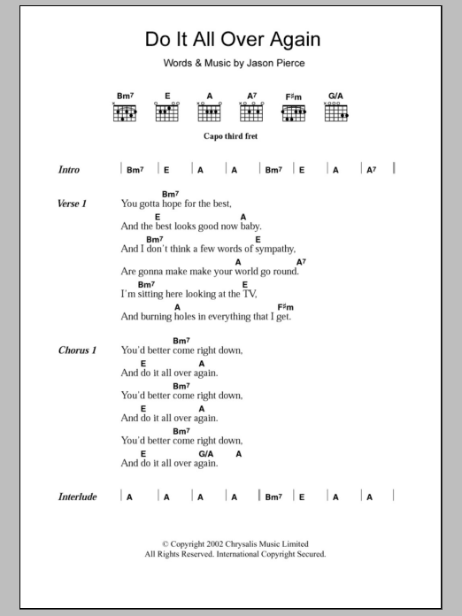 Spiritualized Do It All Over Again sheet music notes and chords arranged for Guitar Chords/Lyrics