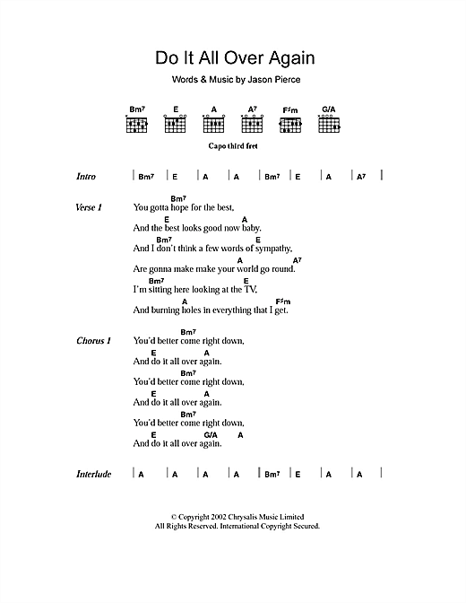 Spiritualized Do It All Over Again sheet music notes and chords arranged for Guitar Chords/Lyrics