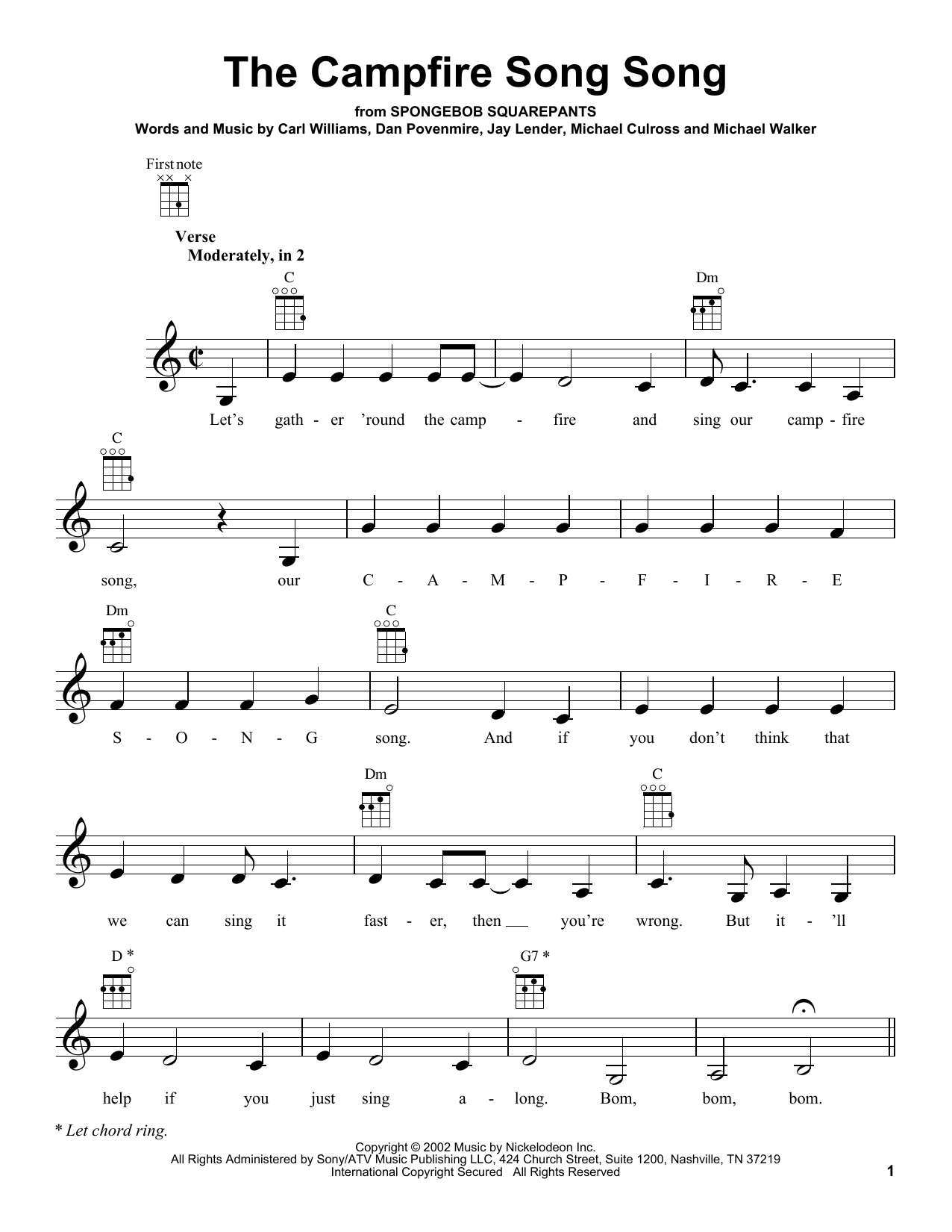 Spongebob Squarepants The Campfire Song Song sheet music notes and chords arranged for Ukulele