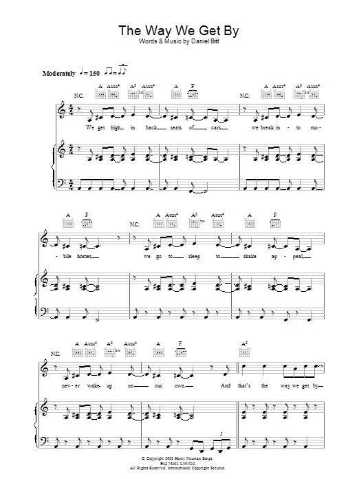 Spoon The Way We Get By sheet music notes and chords arranged for Piano, Vocal & Guitar Chords