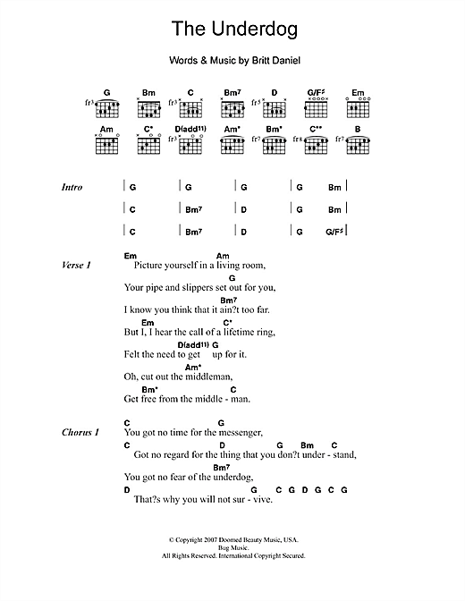 Spoon The Underdog sheet music notes and chords arranged for Guitar Chords/Lyrics