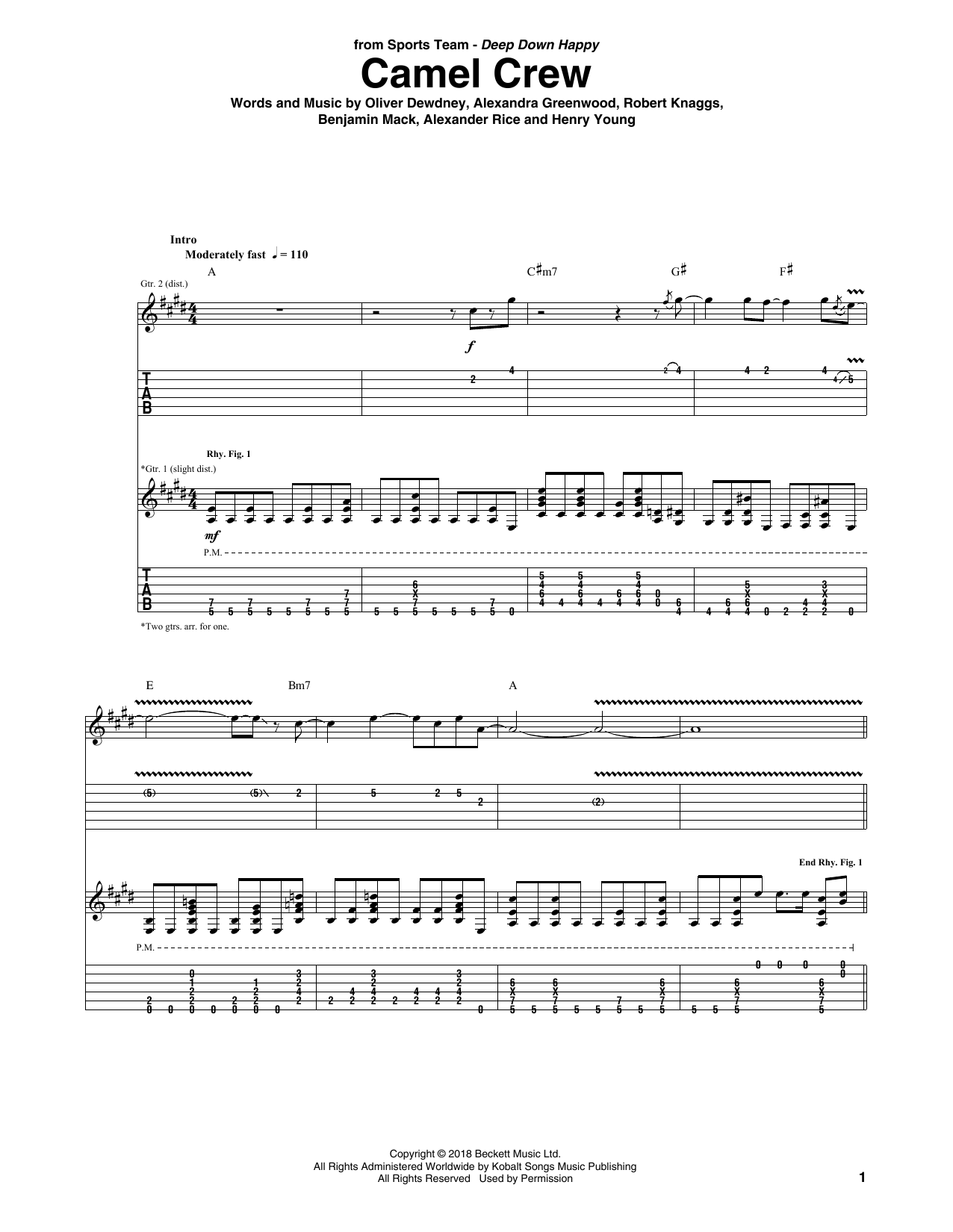 Sports Team Camel Crew sheet music notes and chords arranged for Guitar Tab