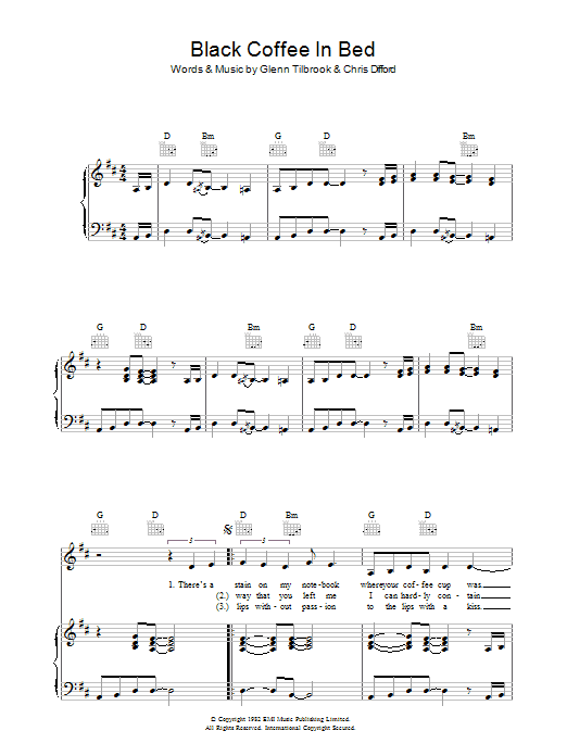 Squeeze Black Coffee In Bed sheet music notes and chords arranged for Piano, Vocal & Guitar Chords