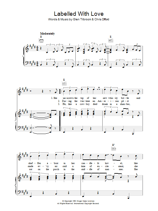 Squeeze Labelled With Love sheet music notes and chords arranged for Piano, Vocal & Guitar Chords