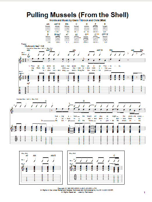 Squeeze Pulling Mussels (From The Shell) sheet music notes and chords arranged for Guitar Tab
